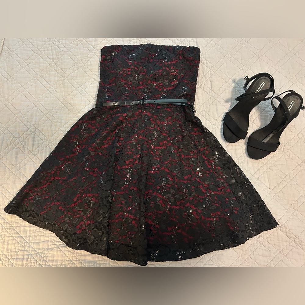 Love Reign Black and Red Lace Dress with Belt